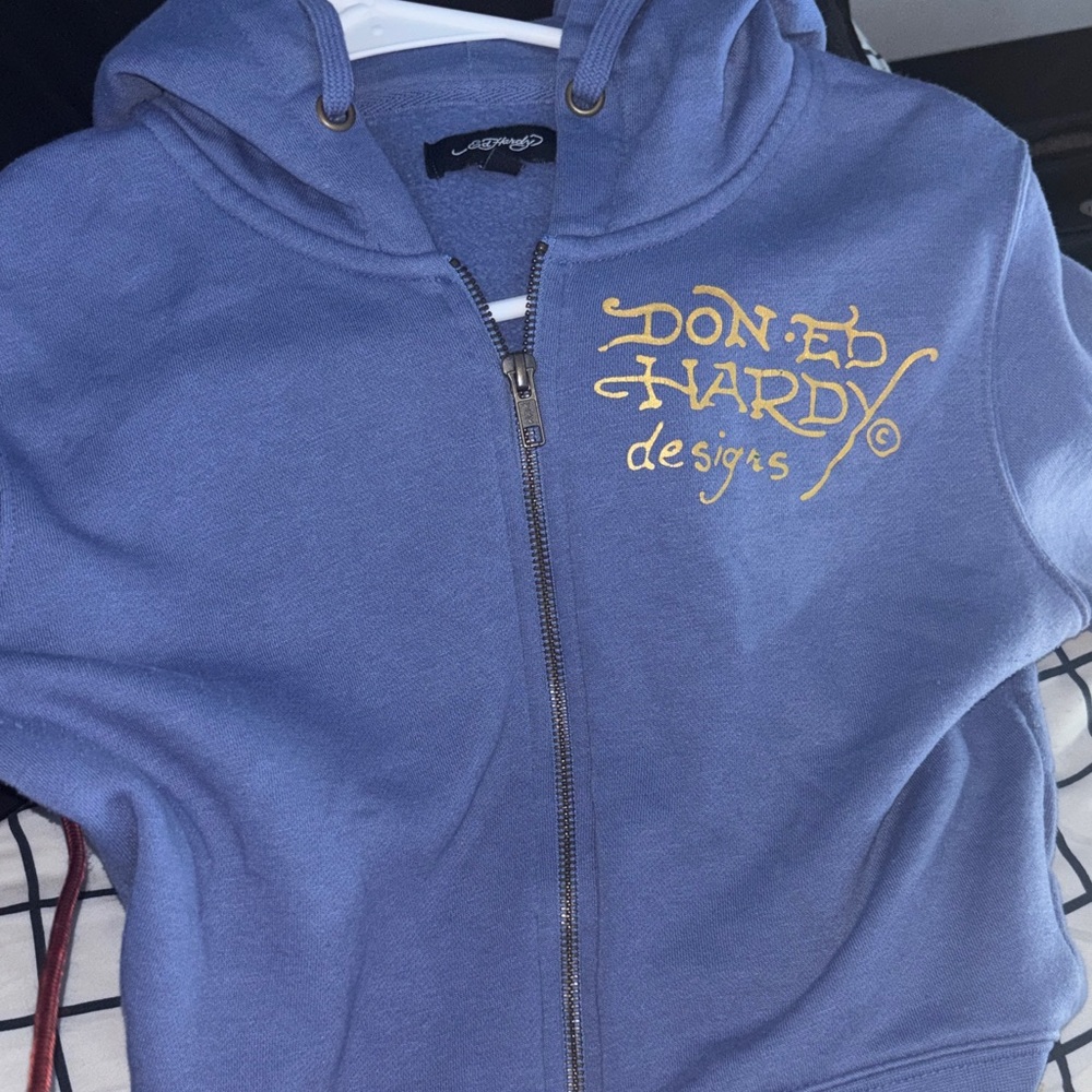 Ed Hardy Kids Hoodie in Blue with Gold Accents